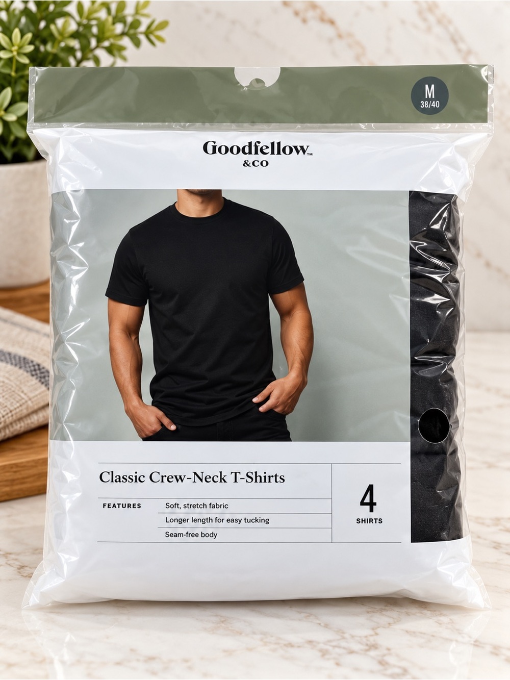 Goodfellow & Co Men’s Black Classic Crew-Neck Short Sleeve T-Shirts (4-Pack)